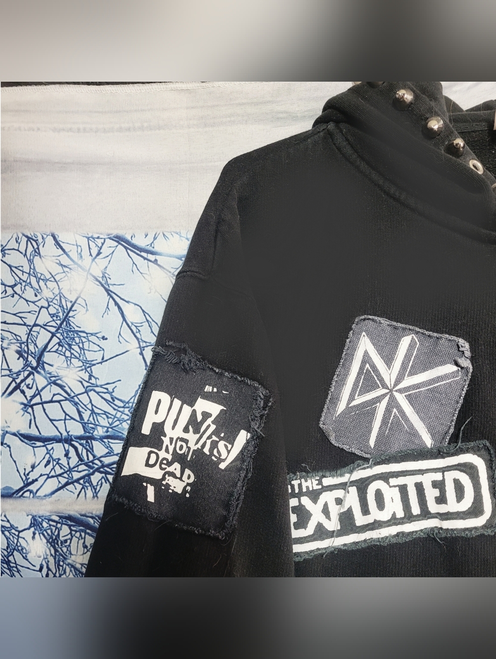 Vintage NOFX Tour Hand Studded Zip-Up Hoodie with Graphic & Extra Patche Added - Picture 4 of 6
